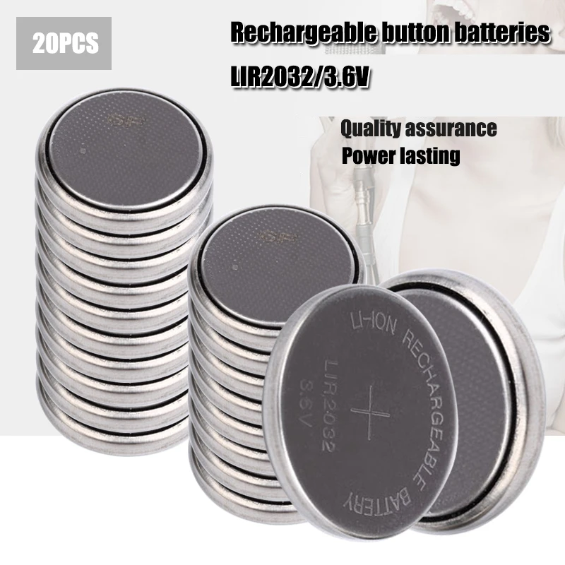 20pcs New Lir2032 Liion Rechargeable Battery 3.6v Lithium Button