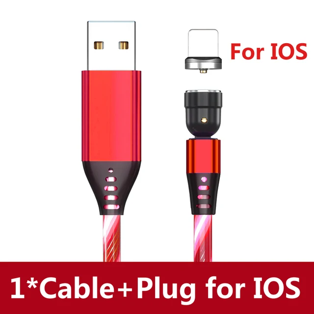 AUFU LED Flowing Light Charging Magnetic USB Cord Glow Type C Cable Magnetic Cable Micro Charger Cable for iPhone Huawei Samsung Red for iPhone