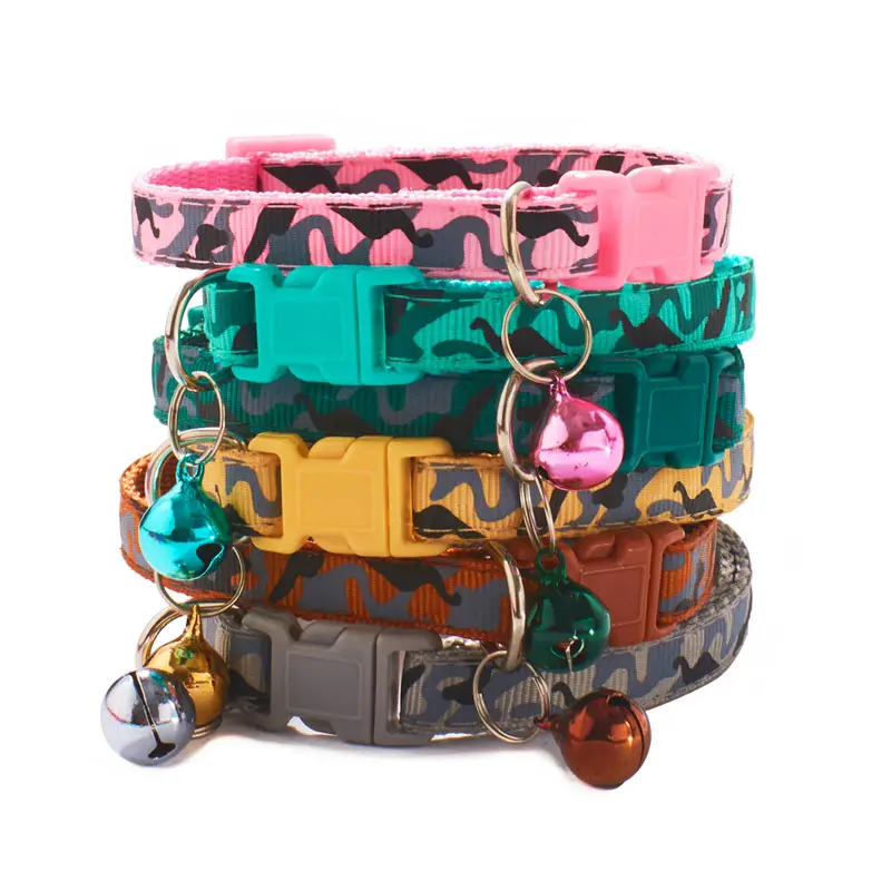 Camouflage Cat Collar With Bell Pet Dog Necklace Gatos Collier Chats Perro Supplies for Small Medium Kittin Chihuahua Pink Blue 3
