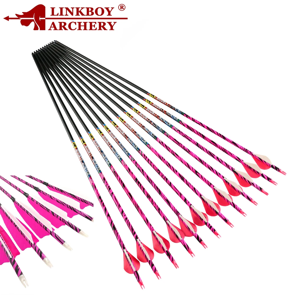 Linkboy Archery Pure Carbon Arrows 30inch Spine 300 340 75gr Point Tips for Traditional Compound Recurve Bow Hunting Shooting