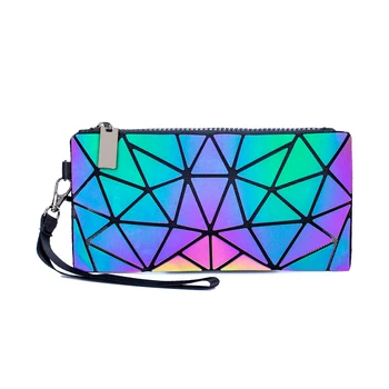 

Women's Wallet for Mobile Card Pack Fashion Color Luminous Diamond Lattice wallet Long Zipper Coin Purse with Handle Clutch