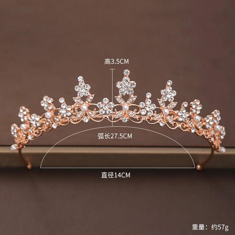 Trendy Rose Gold Silver color Crystal Princess Crown Wedding Tiara Bridal Diadem Party Jewelry Wedding Hair Accessories Handmade 