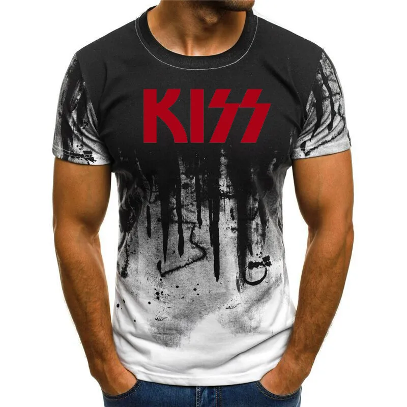 Футболка с круглым вырезом kiss color letter черно-белая футболка и креативным дизайном