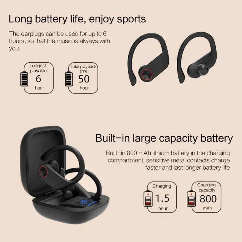 B4 TWS Bluetooth наушники с ушным крюком и HD микрофоном, стерео Спортивная гарнитура с шумоподавлением, светодиодный дисплей, беспроводные наушники