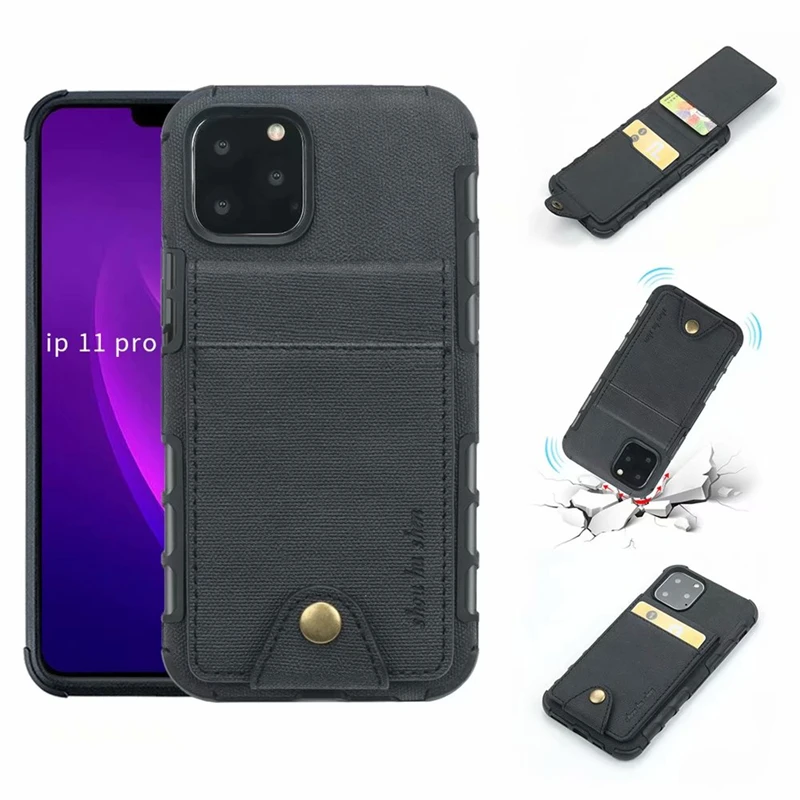 Пряжка держатель для карт кошелек чехол для Apple IPhone 11 Pro Max Роскошный кожаный чехол для телефона противоударный модный бизнес - Цвет: Черный