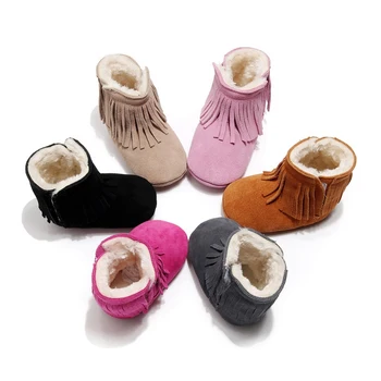 

Baby Boot Wth Fur Inside Cute Fringe infant toddler moccasins for girls sHOES keep warm little kids booties bottom shoes