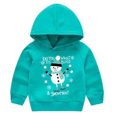 Children Winter Clothes Baby Christmas Costume Boys And Girls Cartoon Printing Hooded Sweatshirt Kids Casual Cotton Long Sleeves - Цвет: Green B