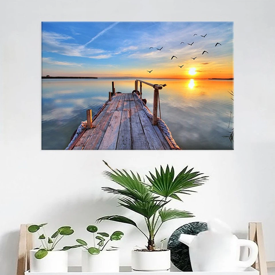 5D Seaside Pier Plank Road Diamond Painting Full Square Sunrise Sunset Sea Landscape Drill Embroidery Sale Diamond Mosaic Pictur