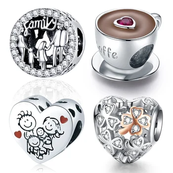 

WOSTU Hot Sa;e 925 SSterling Silver Family Heart Coffee Charms Bead for Original Bracelets Necklace DIY Jewelry Ship To Poland