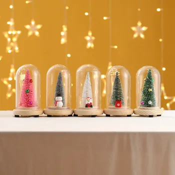 

Kids gifts wooden glass cover shine mini Christmas tree Creative desktop decorations for 2021 New Year Gifts Christmas