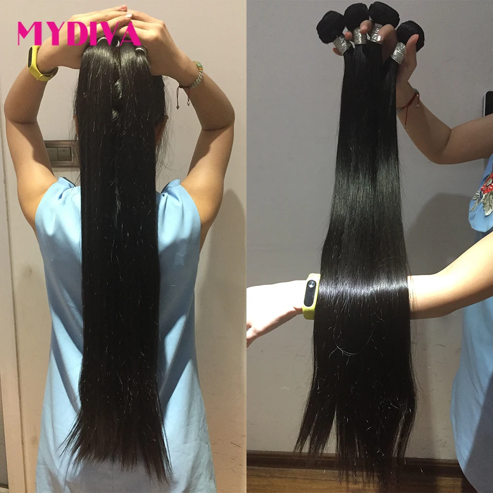  Mydiva 8-34 36 38 40 Inch Brazilian Hair Weave Bundles Straight 100% Human Hair 3/4 Bundles Natural