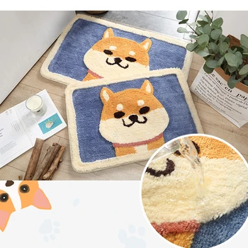 

Bath Mats Doormat Cartoon Akita Dog Flocking Carpet Floor Mat Home Bathroom Door Bathroom Non-slip Mat Absorbent Foot Mat