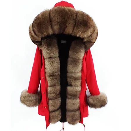 Woman winter new casual real fur coat parkas Real Fox Fur Collar faux fur lining Thick Warm Real Fur Coat Long Parka - Цвет: 2