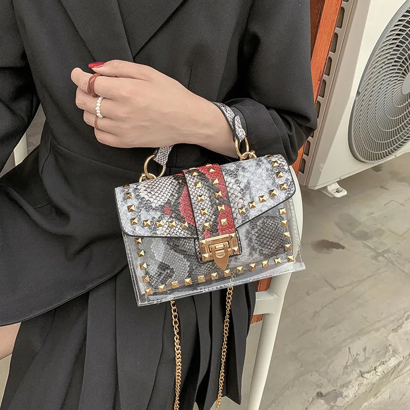 PVC Transparent Jelly Bag 2022 Fashion Graffiti Chain Single Shoulder Messenger Bag Purses and Handbags Tote Bags for Women