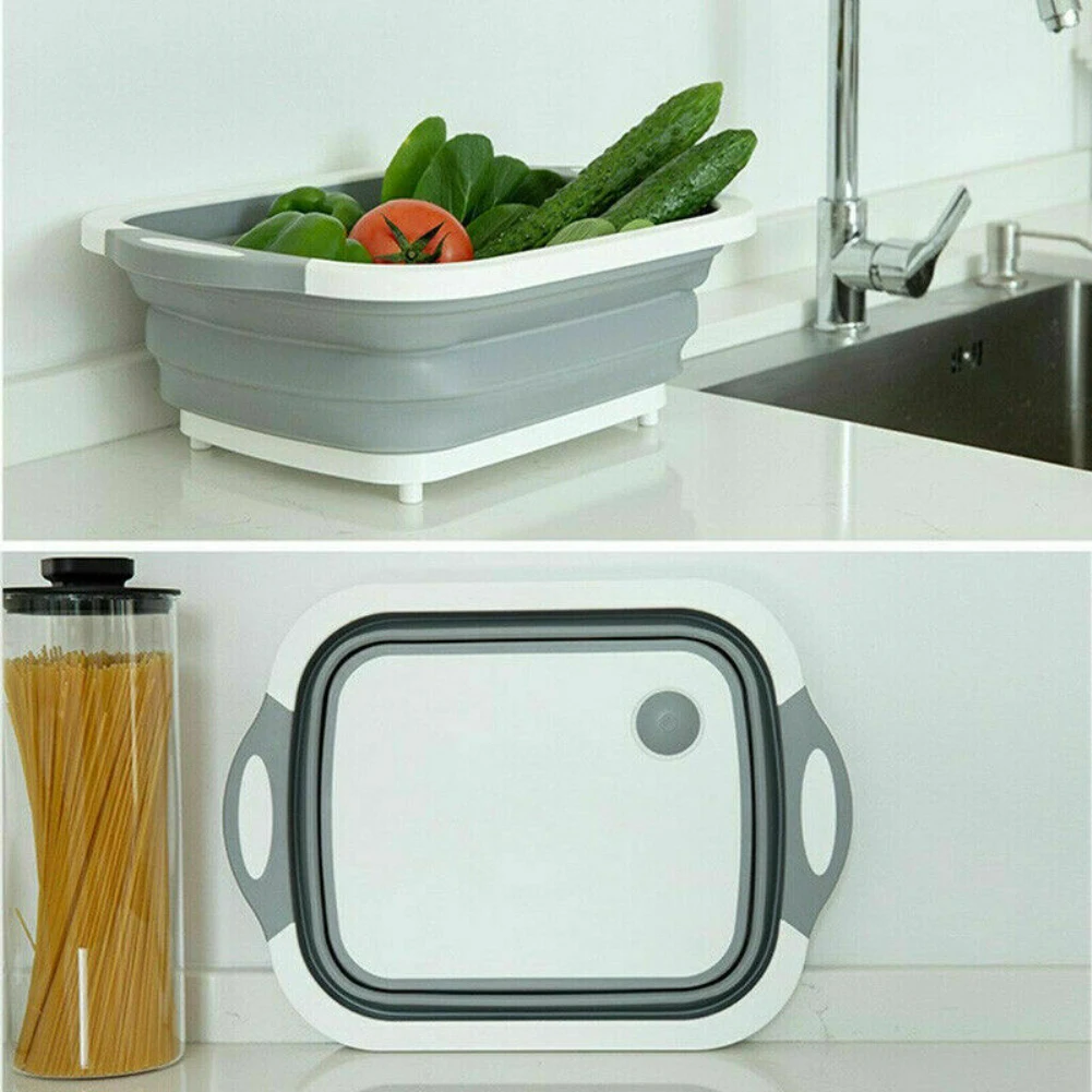 New Chopping Board Folding Drain Basket Vegetable Fruit Washing Holder Basin Tool