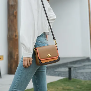 

Women's Bag 2020 New Retro Women's Bag Small Square Bag Color Contrast Small bag Postman Bag Single Shoulder Slant Span Bag