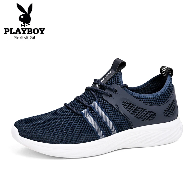 PLAYBOY Новая мужская обувь для бега летний модный дышащий сетчатый Спортивная подготовка на открытом воздухе обувь для бега Повседневная Мужская теннисная обувь - Цвет: Синий