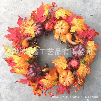 

Hot Selling Autumn Pumpkin Garland Maple Leaf Knocker Halloween Thanksgiving Berry Door Hanging Decoration