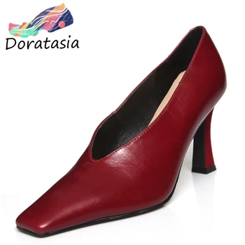 

DORATASIA Classic Fashion Girl Square Toe Slip On Style Strange High Heel Pumps Pumps Women Solid Consise Shoes Woman