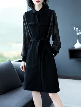 

Ladies Spring Autumn 2020 Dresses Vintage Office Black for Women Elegant Bandage Dress Vestidos Robe Femme MY2420