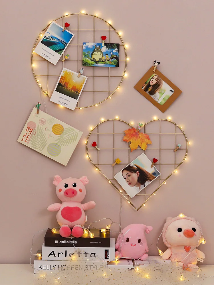 

Multi-Function Metal Grid Photo Frame Wall Art Display Pictures Mesh Storage Shelf Organizer Rack Girls Bedroom Home Decoration
