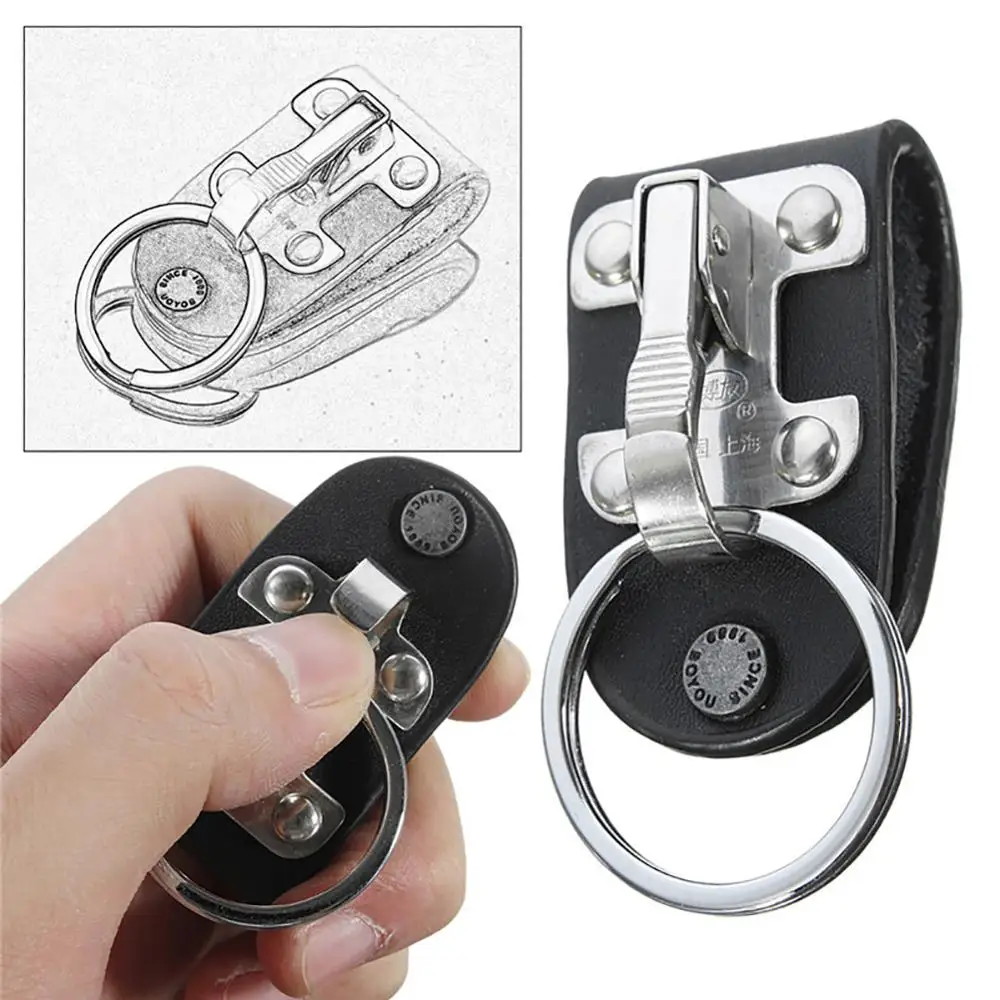 1 PC Leather Keychain Stainless Steel Detachable Keychain Waist Belt Clip Anti lost Buckle