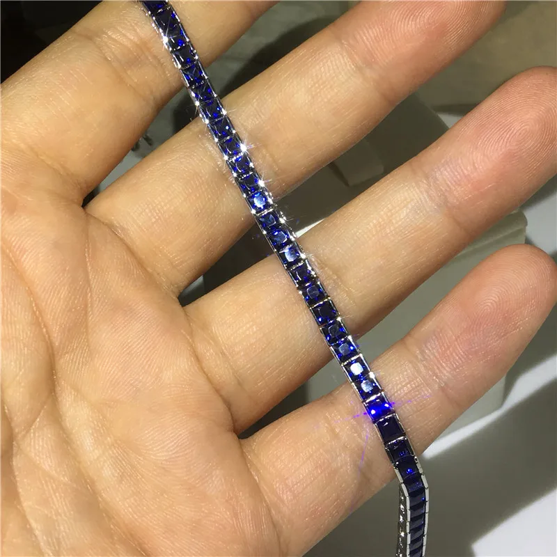 Blue Choucong, 8 цветов, массивный Теннисный браслет, квадратный, AAAAA, cz, серебро, золото, вечерние, свадебные, очаровательные браслеты для женщин, мужчин, ювелирные изделия - Окраска металла: Blue
