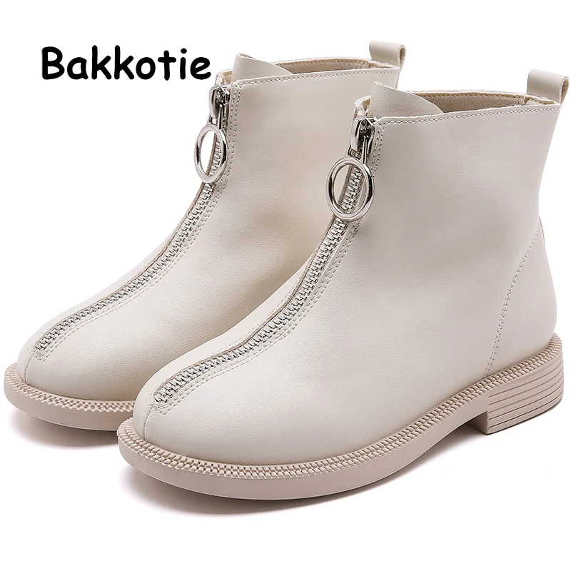 Bakkotie/Новинка года; модная детская обувь черного цвета; осенние Нескользящие Ботильоны на молнии для маленьких девочек; Детские повседневные Мягкие ботинки martin