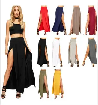 2025 New Arrival High Waisted Sexy Womens Double Slits Summer Solid Long Maxi Skirt Wholesale 51 Valentine's Day Gifts 1