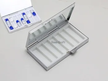 

5Kits Portable Metal 7 Days Rectangle Pill Box Container Medicine Pill Case+Fit 75x38mm Clear Epoxy Sticker DIY Crafts Findings