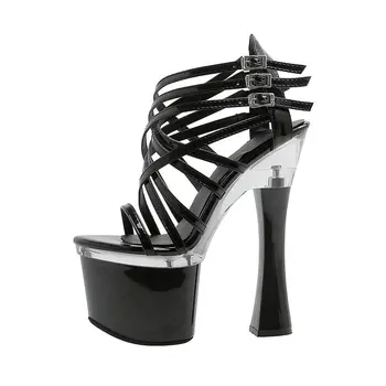 

Sexy 17.5cm Super High Heels Shoes woman sandals 7.5cm platform Women wedding party Shoes Ladies sandals large Size 34-43