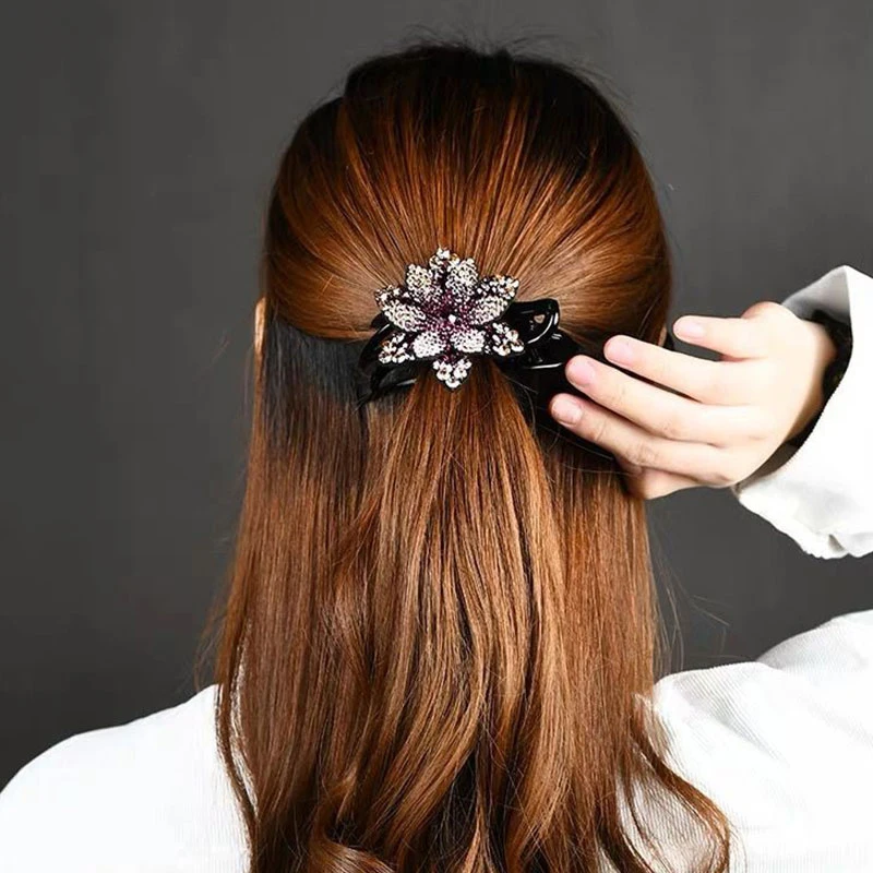 Vintage Rhinestone Flower Duckbill Hair Claws Ponytail Resin Hair Clip Shinning Headwear Hairpin Hair Combs Hair Accessories head accessories female