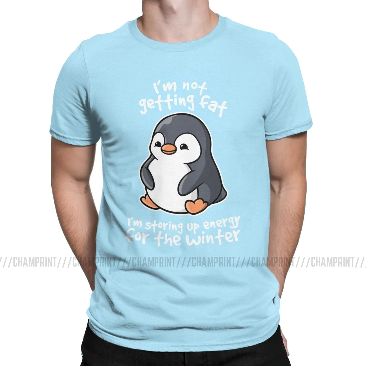 Футболки с надписью «I'm Not Get Fat», «I'm Storing Up Energy For The Winter», футболки для мужчин, Pingu Meme, одежда с забавными рисунками, модные футболки - Цвет: Небесно-голубой