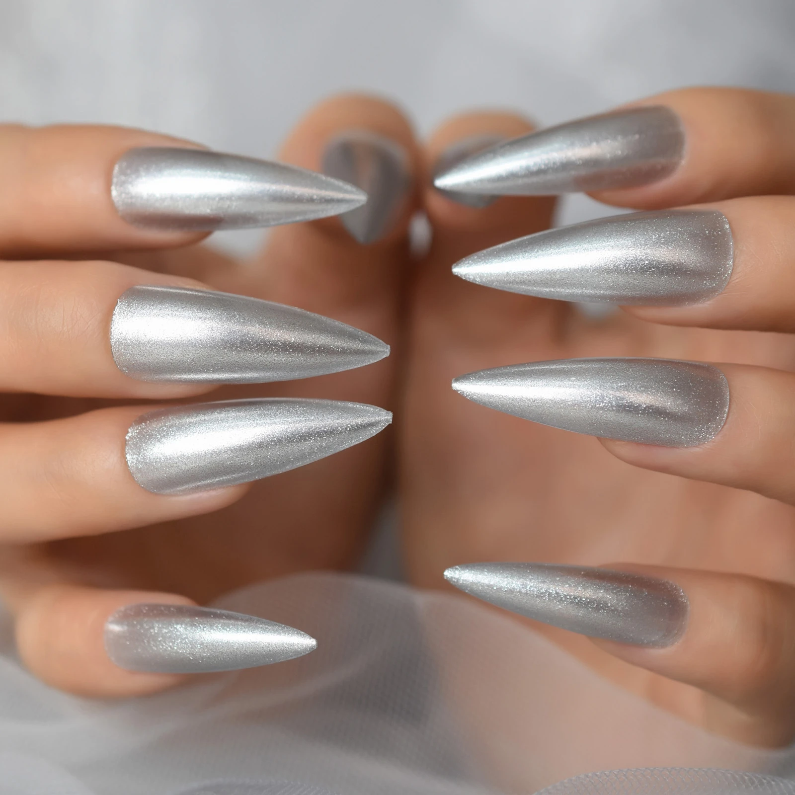 Pre designs 2021 Aug. New Press On Nail Tips Extra Long Stiletto Sharp Silver  Fingernail Full Cover Nail Supplies For Profession|False Nails| - AliExpress