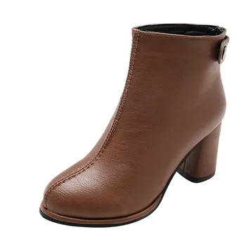 

Fashion Boots For Women Leather Ankle Shoes Vintage Mom Women Shoes Round Toe Solid Color Zipper Martin Boots