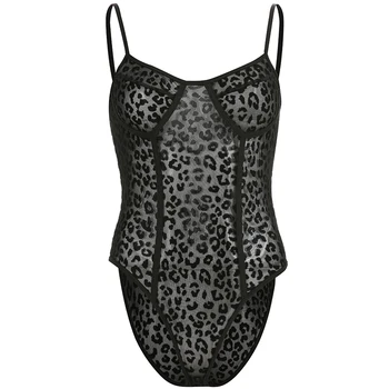 

Stage Costumes Women Bodysuit Nightclub Pole Dance Clothes Rave Outfit Lady Black Sexy Seethrough Leopard Print Jumpsuit DT1891