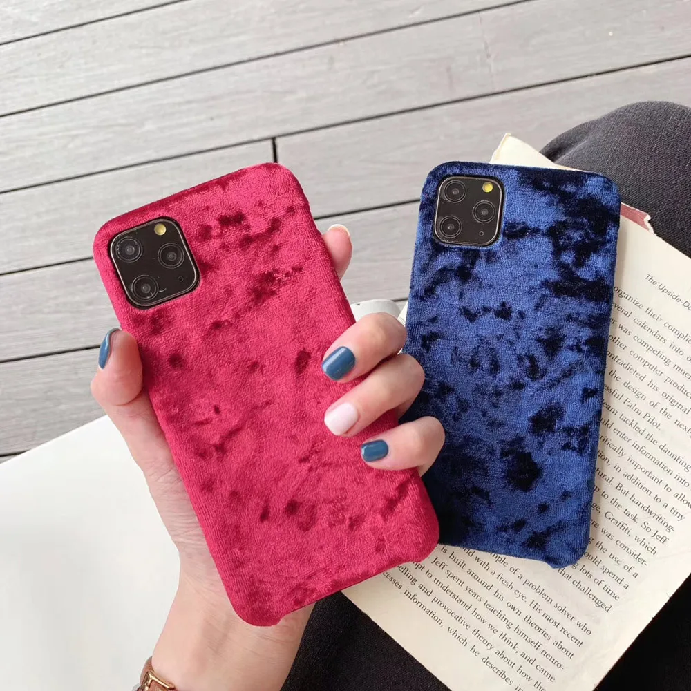 Fashion Velvet Plush Fabrics Smooth Case For iPhone 7 8 6 6s Plus Solid Color Warm Soft Back Cover For iPhone 11 Pro X XR XS Max