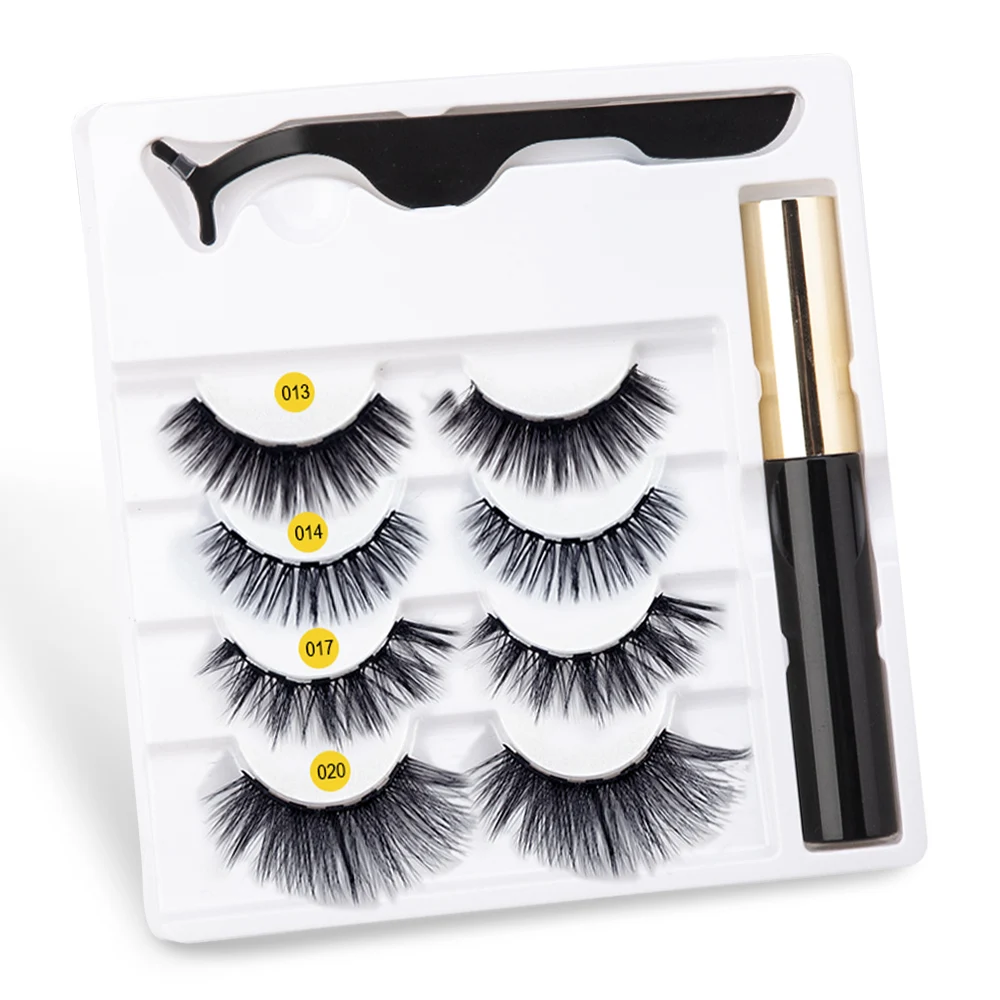 Натуральные 5 магнитных ресниц, набор для наращивания, жидкая подводка для глаз и 4 пары магнитных накладных ресниц и пинцет, набор, инструмент для макияжа