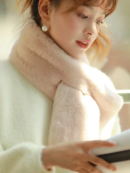 

Velvet-grade leather Rex rabbit fur scarf women's winter Korean styl fur scarf double-sided thickened warm scarf