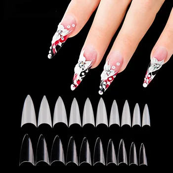 

500pc Stiletto False Nails Pointed Oval Sharp Natural/Clear Fake Nails Easy Remove Full/Half Cover Artificial Nail Art Tips
