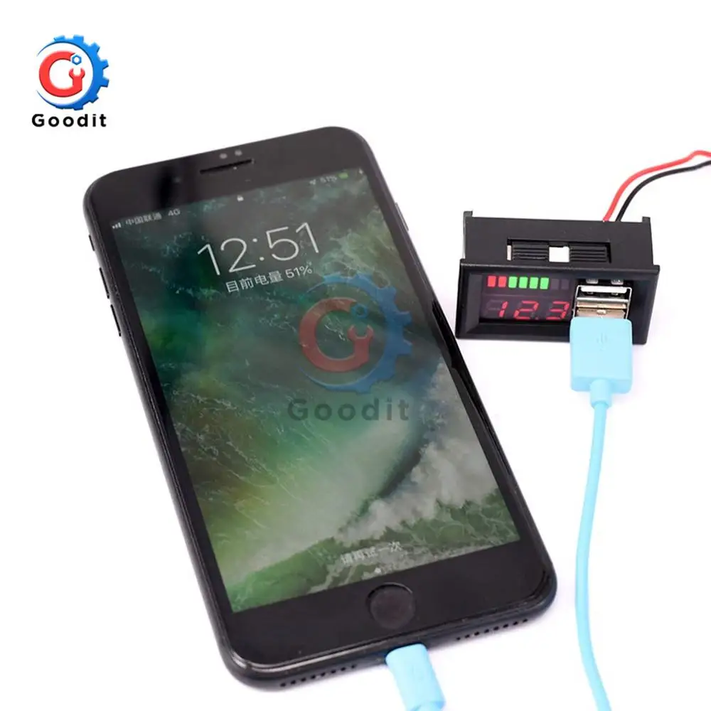 Светодиодный DC 12,6 в двойной usb-порт Цифровой вольтметр 3S литий-железо фосфат свинец тестер кислотности для мобильного телефона адаптер USB выход