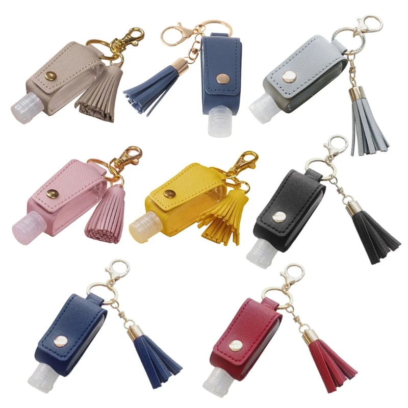 

30ml Portable Empty Hand Sanitize Bottle with Tassels Leather Keychain Holder