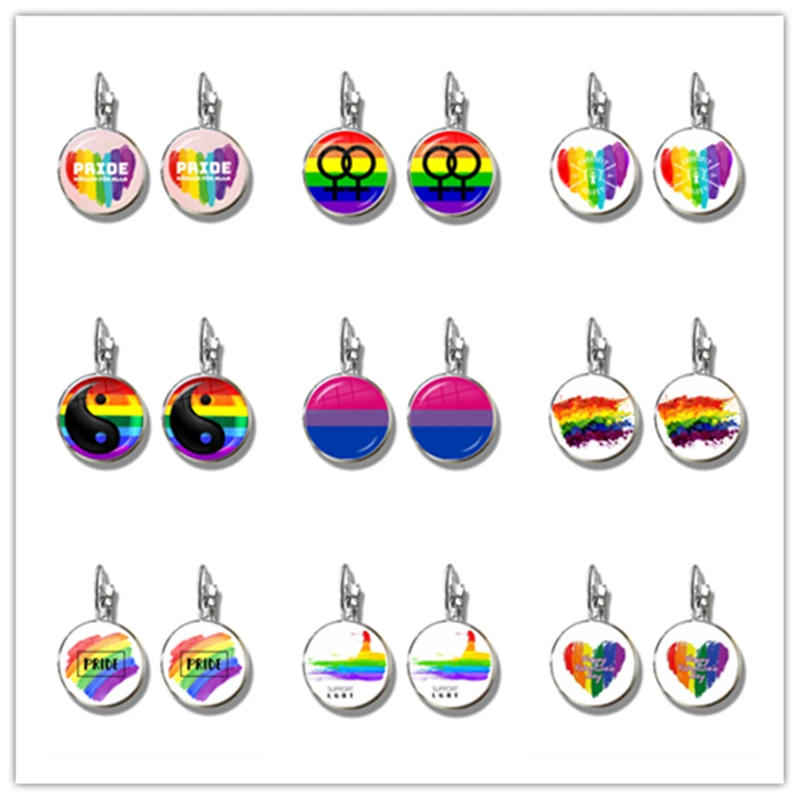 ЛГБТ серьги Bi Pride 16 мм стеклянный кабошон Радужный Флаг Гей Гордость фото