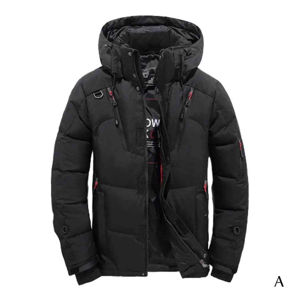 Men's Winter Warm Duck Down Jacket Ski Jacket Snow Hooded Coat Climbing Outdoor Men's Cloth - Цвет: black