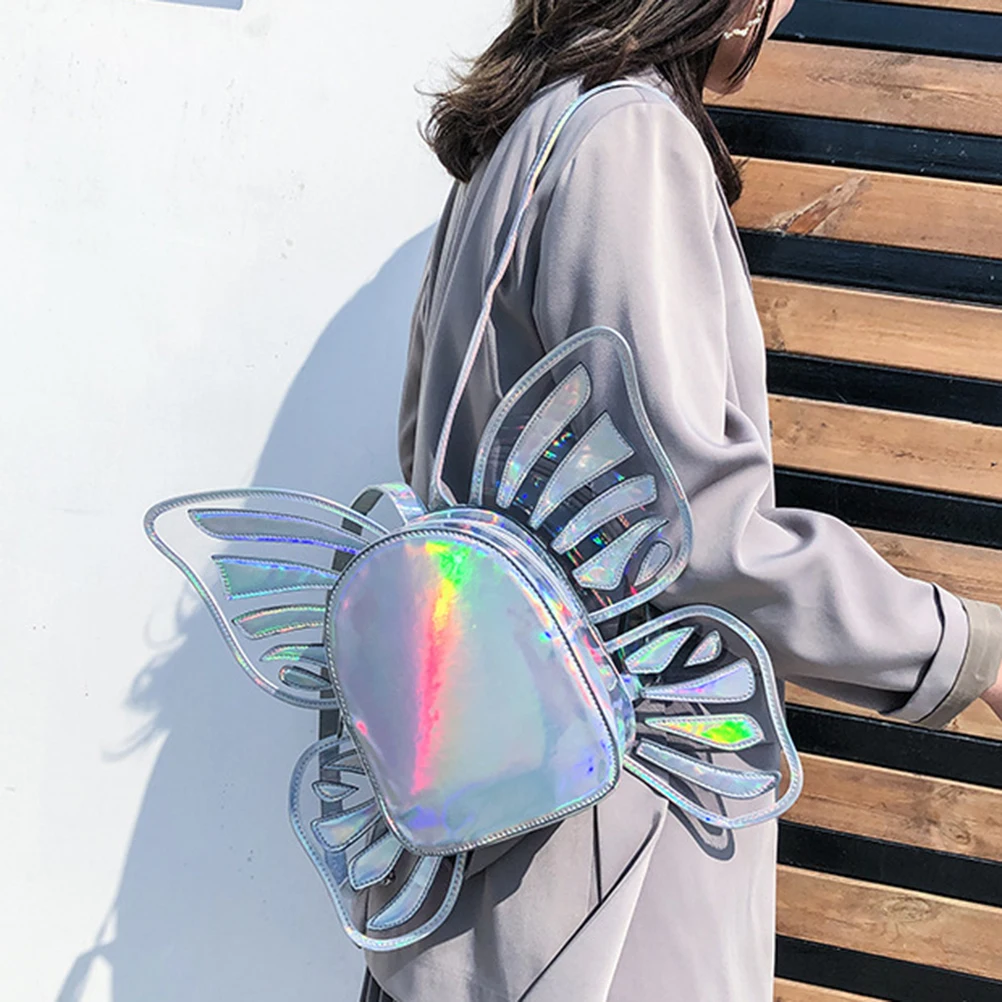 Women Bags Fashion Laser Holographic Leather Backpack Butterfly Angel Wings Daypack For Girls Travel Casual School Bag | Багаж и сумки
