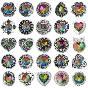 

6pcs/lot New Snap Button Jewelry Bracelets Charm Metal Crystal Rhinestone Colorful 18mm Snap Buttons Fit DIY Snap Bracelet