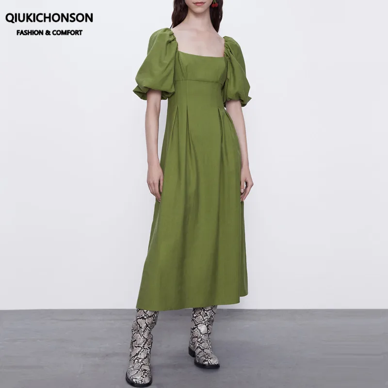 Square Neck Puff Sleeve Dress 