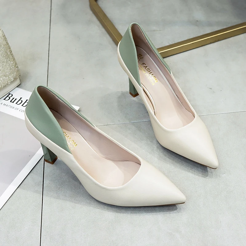 

Female fashion high heels Simple color-blocking pointed heel Comfortable Pumps Shallow mouth High Heel Shoes zapatos U14-41