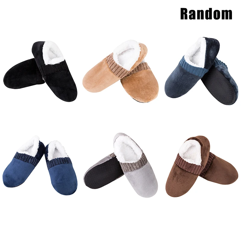 

2019 Men Soft Breathable Slippers Anti-Slip Indoor Winter Warm Thick Plush Slippers Solid Color Shoes Male One Size (40-45)