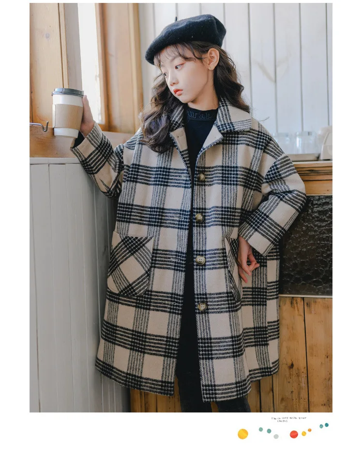 Winter New Thicken Girls Coat Long Style Plaid Baby Girls Jacket Fashion Design Loose Autumn Kids Jacket for Girls,#8136